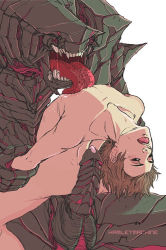 Rule 34 | arched back, erection, hamletmachine, holding another&#039;s wrist, huge tongue, licking, licking nipple, long tongue, male focus, monster, monster on male, nipple stimulation, nipple tweak, nipples, nude, penis, precum, tongue, tongue out, yaoi