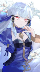 Rule 34 | 1girl, :&lt;, absurdres, breasts, closed mouth, commentary request, detached collar, dress, fire emblem, fire emblem: three houses, flower, gold trim, hair ornament, highres, lily (flower), long hair, long sleeves, looking at viewer, lysithea von ordelia, nintendo, pantyhose, pink eyes, purple dress, repu (rep sha), small breasts, solo, veil, white flower, white hair, white pantyhose, white sleeves, wide sleeves