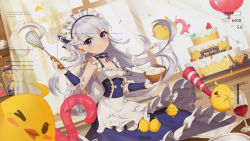 Rule 34 | 1girl, absurdres, apron, azur lane, balloon, little bel (azur lane), belfast (azur lane), blush, breasts, cake, collarbone, cup, drinking glass, food, highres, light purple hair, long hair, looking at viewer, maid headdress, manjuu (azur lane), purple eyes, sleeveless, small breasts, solo, whisking, wine glass, xiaoxiao nanjue buyaokeng