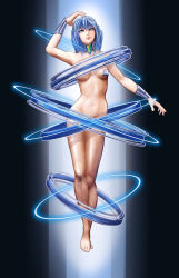 Rule 34 | 1girl, arsenixc, blue hair, full body, hoop, iichan.ru, large hadron collider, lhc-tan, mascot, nude, personification, ru-chans, shoshinsha mark, solo