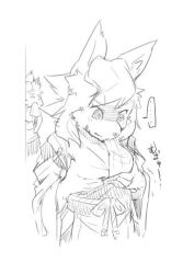 Rule 34 | ..., 2girls, animal ear fluff, animal ears, animal nose, breast conscious, breasts, closed mouth, detached sleeves, facial mark, female focus, fox ears, fox girl, furry, furry female, grabbing own breast, greyscale, hands up, japanese clothes, japanese text, kame (3t), kimono, long sleeves, looking down, monochrome, multiple girls, obi, original, peeking out, rin-chan (kame (3t)), sash, shaded face, short hair, simple background, sketch, sleeveless, sleeveless kimono, small breasts, snout, solo focus, speech bubble, spoken ellipsis, standing, swept bangs, translation request, upper body, whisker markings, white background, wide sleeves, yhun-chan (kame (3t))