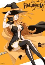 Rule 34 | 1girl, absurdres, bleach, blonde hair, blue eyes, breasts, happy halloween, hat, highres, large breasts, long hair, matsumoto rangiku, solo, stayaliveplz, witch hat