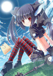 Rule 34 | 1girl, :3, cloud, day, kooh, pangya, papel, sky, solo, thighhighs, twintails, wings, xephonia