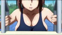 Rule 34 | 1girl, animated, animated gif, breasts, brown hair, cleavage, curvy, highres, huge breasts, large breasts, mitsuki sohara, ponytail, pool, school swimsuit, sora no otoshimono, swimsuit, wet