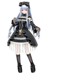 Rule 34 | 1girl, chain, cosmic break, cross, detached sleeves, fighting stance, frills, full body, gloves, gothic lolita, hair ornament, hair ribbon, highres, ivis, lolita fashion, long hair, official art, platform footwear, red eyes, ribbon, silver hair, skirt, solo, transparent background, wakaba sprout