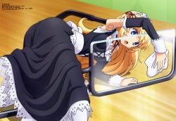 Rule 34 | 10s, 1girl, :o, absurdres, against glass, altrene, apron, arm support, ass, bare shoulders, black-framed eyewear, black dress, blonde hair, blue eyes, bow, breast press, breasts, breasts on glass, busou shinki, cleaning, cross-laced clothes, detached collar, detached sleeves, doll joints, dress, frills, glasses, hair ribbon, headdress, highres, holding, indoors, irie atsushi, joints, lace, long hair, lying, maid, maid apron, maid headdress, megami magazine, mini person, minigirl, neck ribbon, non-web source, official art, on side, on table, open mouth, pantyhose, ribbon, scan, semi-rimless eyewear, shadow, sleeve cuffs, solo, table, under-rim eyewear, very long hair, waist apron, wavy hair, white pantyhose