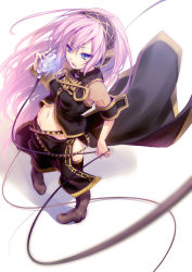 Rule 34 | 1girl, blue eyes, boots, from above, full body, headphones, long hair, megurine luka, microphone, midriff, navel, nilitsu, open mouth, pink hair, simple background, skirt, solo, thighhighs, vintage microphone, vocaloid