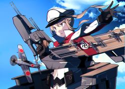 Rule 34 | 10s, 1girl, aircraft, airplane, blonde hair, blue eyes, capelet, card, chromatic aberration, gloves, graf zeppelin (kancolle), hat, kantai collection, long hair, machinery, md5 mismatch, nazi, peaked cap, resolution mismatch, sahuyaiya, solo, source larger, swastika, turret, twintails