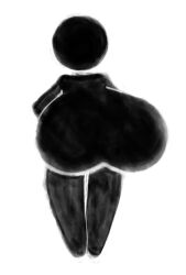 Rule 34 | 1girl, 2b-ge, bald, black skin, breasts, colored skin, female focus, full body, gigantic breasts, monochrome, original, solo, standing, symbol, what