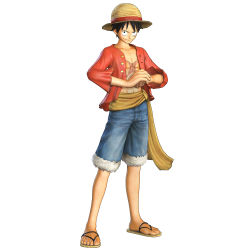 Rule 34 | 1boy, 3d, absurdres, black hair, denim, denim shorts, full body, hat, highres, male focus, monkey d. luffy, official art, one piece, one piece: pirate warriors, open clothes, open shirt, red shirt, sandals, sash, scar, shirt, shorts, simple background, solo, standing, straw hat, white background