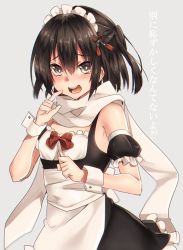 Rule 34 | 10s, 1girl, alternate costume, apron, armband, bare shoulders, brown eyes, brown hair, dress, enmaided, hair ornament, kantai collection, keita (tundereyuina), looking at viewer, maid, maid apron, maid headdress, scarf, sendai (kancolle), sendai kai ni (kancolle), solo, two side up, white scarf, wrist cuffs