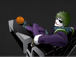 Rule 34 | batman (series), bleach, cosplay, dc comics, formal, green hair, kurosaki ichigo, looking back, pumpkin, simple background, suit, the joker