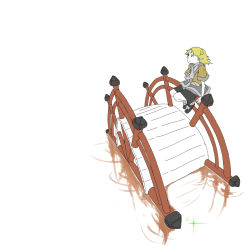 Rule 34 | 1girl, black footwear, black skirt, blonde hair, bridge, brown shirt, closed mouth, commentary request, expressionless, full body, green eyes, looking afar, mary janes, mizuhashi parsee, on railing, pointy ears, railing, sash, scarf, shirt, shoes, short hair, short sleeves, simple background, sitting, skirt, socks, solo, touhou, uewtsol, water, white background, white sash, white scarf, white socks