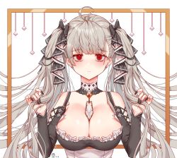 Rule 34 | azur lane, breasts, cleavage, dress, formidable (azur lane), frills, grey hair, highres, large breasts, looking at viewer, red eyes, tacco (tikeworld)