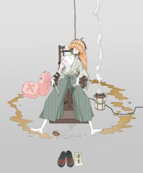 Rule 34 | ahoge, arare (araremode), barefoot, black hair, chair, death, dynamite, electric chair, explosive, gasoline, grey background, hakama, holding, holding knife, itoshiki nozomu, japanese clothes, knife, male focus, noose, off shoulder, open mouth, pale skin, pill, sandals, unworn sandals, sayonara zetsubou sensei, short hair, smoke, suicide, translation request