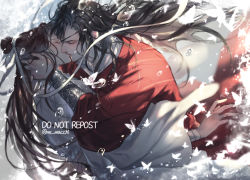 Rule 34 | 2boys, artist name, black hair, bug, butterfly, chinese clothes, closed eyes, earrings, eyepatch, hua cheng, insect, jewelry, kiss, long hair, male focus, mc macchi, multiple boys, tianguan cifu, underwater, very long hair, water balloon, white butterfly, wide sleeves, xie lian, yaoi