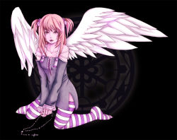 Rule 34 | amane misa, angel wings, blonde hair, cross, death note, goth fashion, jewelry, pendant, red eyes, thighhighs, twintails, wings