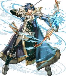 Rule 34 | 1boy, arrow (projectile), aura, belt, blue eyes, blue hair, boots, bow (weapon), chrom (fire emblem), fire emblem, fire emblem awakening, fire emblem heroes, full body, fur trim, gloves, highres, hino shinnosuke, male focus, nintendo, official alternate costume, official art, open mouth, quiver, solo, sparkle, teeth, tiara, transparent background, weapon