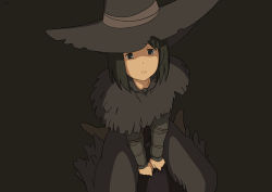 Rule 34 | 1girl, black eyes, black hair, demon&#039;s souls, female focus, from software, gotokukai, hat, looking up, robe, short hair, simple background, sitting, solo, witch hat, yuria the witch