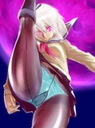 10s 1girl absurdres back-seamed_legwear bad_id bad_pixiv_id ben-tou dodai_shouji female_focus flexible gradient_background high_kick highres kicking leg_up panties panties_under_pantyhose pantyhose seamed_legwear see-through_clothes solo split standing standing_on_one_leg standing_split underwear yarizui_sen