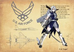 Rule 34 | 1girl, ahoge, aircraft, airplane, airplane wing, black necktie, black thighhighs, blue coat, coat, f-15 eagle, faintxp, feathered wings, fighter jet, full body, grey eyes, grey shirt, grey shorts, head wings, highres, holding, holding sheath, holding sword, holding weapon, jet, katana, machinery, mecha musume, medium hair, military, military vehicle, missile, necktie, original, personification, scabbard, sheath, shirt, short shorts, short sleeves, shorts, sleeveless, sleeveless coat, solo, sword, thighhighs, unsheathed, weapon, white hair, wings