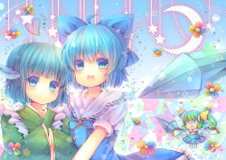 Rule 34 | 3girls, ^^^, bad id, bad pixiv id, blue eyes, blue hair, bow, cirno, coa (chroo x), crescent, daiyousei, fins, flower, green hair, hair bow, head fins, heart, japanese clothes, monster girl, multiple girls, obi, open mouth, sash, short hair, side ponytail, smile, star (symbol), sweatdrop, touhou, wakasagihime, wings