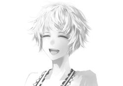 Rule 34 | 1girl, commentary, closed eyes, greyscale, happy, light smile, monochrome, original, portrait, sakimori (hououbds), short hair, simple background, sketch, solo, white background
