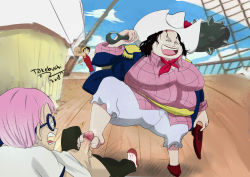 Rule 34 | 1girl, 2boys, age difference, alvida (one piece), koby (one piece), monkey d. luffy, multiple boys, one piece, takebuchi, uncensored