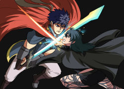 Rule 34 | 1boy, 1girl, angry, armor, byleth (female) (fire emblem), byleth (fire emblem), fire emblem, fire emblem: path of radiance, fire emblem: three houses, headband, ike (fire emblem), long hair, nintendo, ragnell, short hair, super smash bros., sword, sword of the creator, tina fate, weapon