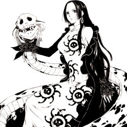 Rule 34 | boa hancock, dress, highres, impel down, long hair, monochrome, one piece, salome (one piece), snake