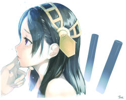 Rule 34 | 10s, 1girl, bare shoulders, black hair, blush, cosplay, efmoe, hairband, hand on another&#039;s face, haruna (kancolle), haruna (kancolle) (cosplay), kantai collection, light particles, long hair, original, personification, portrait, profile, solo focus