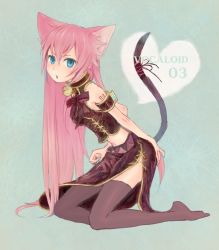 Rule 34 | 1girl, animal ears, bad id, bad pixiv id, bell, neck bell, blue eyes, cat ears, cat tail, collar, heart, long hair, megurine luka, midriff, pink hair, ribbon, solo, tail, tail ornament, tail ribbon, thighhighs, vocaloid, yamano, yamano futsuki