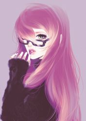 Rule 34 | 1girl, alternate costume, black sweater, finger to mouth, fingernails, glasses, green eyes, hair over one eye, hanyouda, long hair, nail polish, naruto (series), naruto shippuuden, sleeves past wrists, solo, sweater, terumi mei, upper body
