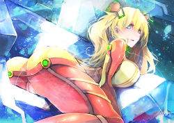 Rule 34 | 1girl, ass, bad id, bad pixiv id, blue eyes, bodysuit, breasts, brown hair, butt crack, hair ornament, huge breasts, long hair, neon genesis evangelion, open mouth, plugsuit, rebuild of evangelion, solo, souryuu asuka langley, test plugsuit, twintails, zhuxiao517