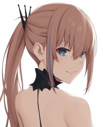 Rule 34 | 1girl, act (xadachit), bare back, bare shoulders, black dress, blue eyes, closed mouth, dress, girls&#039; frontline, hair ornament, hairclip, long hair, looking at viewer, looking back, multicolored hair, official alternate costume, pink hair, ponytail, sidelocks, smile, solo, st ar-15 (girls&#039; frontline), st ar-15 (prisoner of the dream) (girls&#039; frontline), streaked hair, upper body, white background