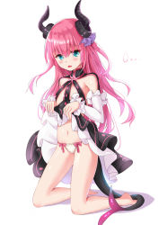 Rule 34 | 10s, 1girl, absurdres, armpit crease, bad id, bad pixiv id, bare legs, barefoot, black skirt, blue eyes, blush, bow, bow panties, clothes lift, curled horns, detached sleeves, dragon horns, dragon tail, elizabeth bathory (fate), elizabeth bathory (fate/extra ccc), elizabeth bathory (first ascension) (fate), fang, fate/extra, fate/extra ccc, fate (series), flat chest, full body, hair between eyes, hair ornament, head tilt, highres, horns, kneeling, long hair, looking at viewer, navel, open mouth, panties, pink bow, pink hair, qianqiu wanxia, shiny skin, sidelocks, signature, simple background, skirt, skirt lift, solo, stomach, tail, turtleneck, two side up, underwear, white background, white panties