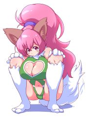 Rule 34 | 1girl, animal ears, ass, bare legs, bare shoulders, breasts, cat ears, cat girl, cleavage, cleavage cutout, clothing cutout, curvy, female focus, full body, heart cutout, highleg, highleg leotard, highres, huge ass, huge breasts, leotard, long hair, looking at viewer, paw print, perisie (star ocean), pink hair, ponytail, ryoi, shiny skin, simple background, star ocean, star ocean first departure, tail, thick thighs, thighs, thong leotard, very long hair, white background