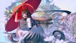Rule 34 | 1girl, absurdres, architecture, black gloves, blue eyes, blunt bangs, book, east asian architecture, floating hair, gloves, halo, highres, holding, holding book, hololive, hololive english, huge filesize, in mouth, long hair, looking at viewer, low wings, ninomae ina&#039;nis, paintbrush, pointing, pointing up, pointy ears, solo, sorrowny, tentacle hair, tentacles, umbrella, very long hair, virtual youtuber, wings