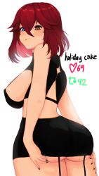 Rule 34 | 1girl, absurdres, arms behind back, ass, blue eyes, breasts, brown eyes, crop top, heterochromia, highres, large breasts, miniskirt, mish bad, mishbad, nail polish, non-web source, open mouth, red hair, short hair, skirt, solo, strap, thighs, virtual youtuber