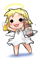 Rule 34 | alcohol, beer, blonde hair, chibi, dress, halo, solo, wings