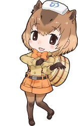Rule 34 | 1girl, black eyes, bow, bowtie, brown hair, capybara (kemono friends), kemono friends, looking at viewer, lowres, official art, short hair, simple background, solo, suspenders, tachi-e, yoshizaki mine