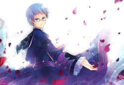 Rule 34 | 1boy, bad id, bad pixiv id, glasses, hagiwara rin, hubert ozwell, male focus, petals, short hair, solo, tales of (series), tales of graces, white background