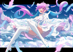 Rule 34 | 1girl, above clouds, absurdres, cloud, dress, foreshortening, frilled thighhighs, frills, full body, hair ribbon, highres, hololive, letterboxed, long hair, looking at viewer, minato aqua, minato aqua (aqua iro super dream), open mouth, ribbon, roco (rocoroco1115), smile, solo, teeth, thighhighs, two-sided dress, two-sided fabric, upper teeth only, very long hair, virtual youtuber, white dress, white thighhighs