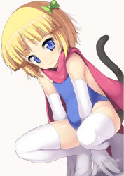 Rule 34 | 1girl, anal tail, bad id, bad pixiv id, belly, blonde hair, blue eyes, boots, bow, butt plug, cape, dragon quest, dragon quest v, elbow gloves, fake tail, gloves, hero&#039;s daughter (dq5), looking at viewer, nagase haruhito, one-piece swimsuit, pregnant, ribbon, sex toy, short hair, smile, solo, squatting, swimsuit, tail, thigh boots, thighhighs