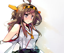 Rule 34 | 10s, 1girl, ahoge, bare shoulders, blue vert, brown hair, grey eyes, hairband, kantai collection, kongou (kancolle), nontraditional miko, solo, upper body