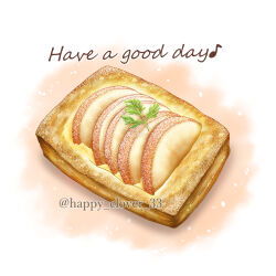 Rule 34 | apple, apple slice, bread, danish pastry, english text, food, food focus, fruit, happy clover 3, highres, musical note, no humans, original, pastry, twitter username