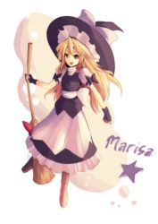 Rule 34 | 1girl, blonde hair, boots, bow, braid, broom, clear echoes, cross-laced footwear, female focus, fingerless gloves, full body, gloves, hair bow, hat, hat bow, kirisame marisa, lace-up boots, long hair, mini-hakkero, open mouth, red eyes, solo, star (symbol), touhou, transparent background, witch, witch hat