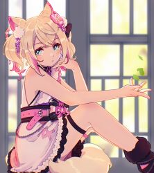 Rule 34 | 1girl, animal ear fluff, animal ears, belt, black sash, blonde hair, blue eyes, dog ears, dog girl, flower, hair flower, hair ornament, highres, hololive, hololive english, japanese clothes, kimono, looking at viewer, mococo abyssgard, mococo abyssgard (new year), multicolored hair, naekam, obi, official alternate costume, pink belt, pink hair, pink kimono, sash, short hair, short kimono, sleeveless, sleeveless kimono, streaked hair, twintails, virtual youtuber