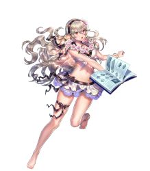 Rule 34 | 1girl, anklet, barefoot, bikini, bikini skirt, book, bracelet, breasts, cleavage, corrin (female) (fire emblem), corrin (female) (summer) (fire emblem), corrin (fire emblem), feet, female focus, fire emblem, fire emblem fates, fire emblem heroes, flower, front-tie bikini top, front-tie top, full body, hair flower, hair ornament, hairband, highres, holding, holding book, jewelry, long hair, navel, nintendo, official alternate costume, official art, open mouth, pointy ears, sencha (senchat), silver hair, skindentation, solo, swimsuit, thigh strap, toes, transparent background