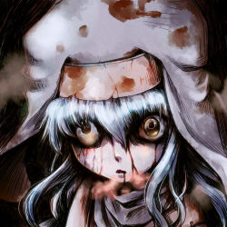 Rule 34 | blood, blood from mouth, blood on clothes, blood on face, blue hair, dark, hair between eyes, index (toaru majutsu no index), long hair, portrait, solo, toaru majutsu no index, uraomote, zombie